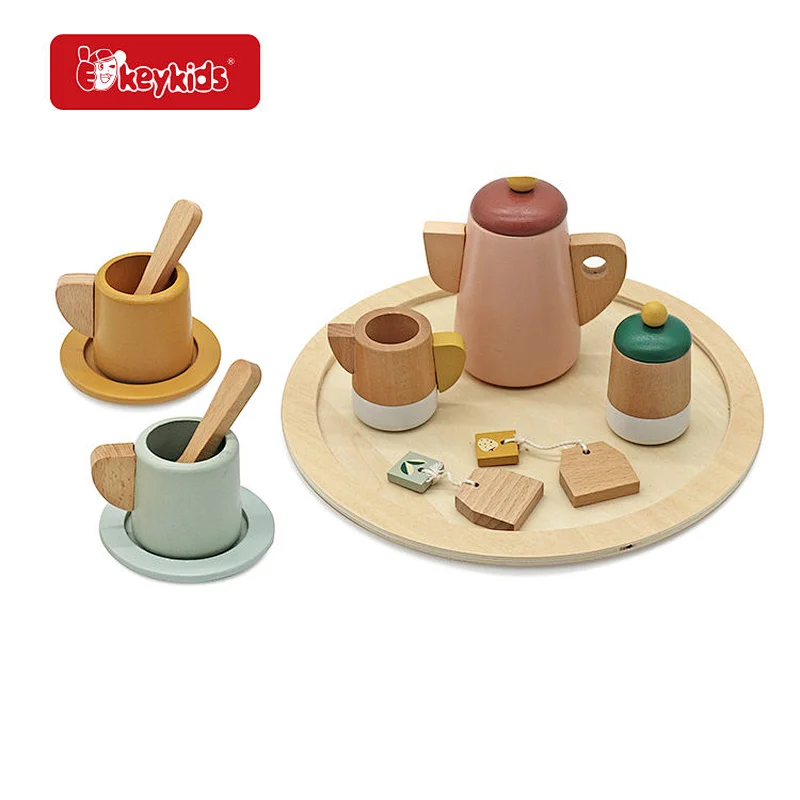 Pretend Play Kitchen Accessories Wooden Toys Tea Set for Toddler W10D579